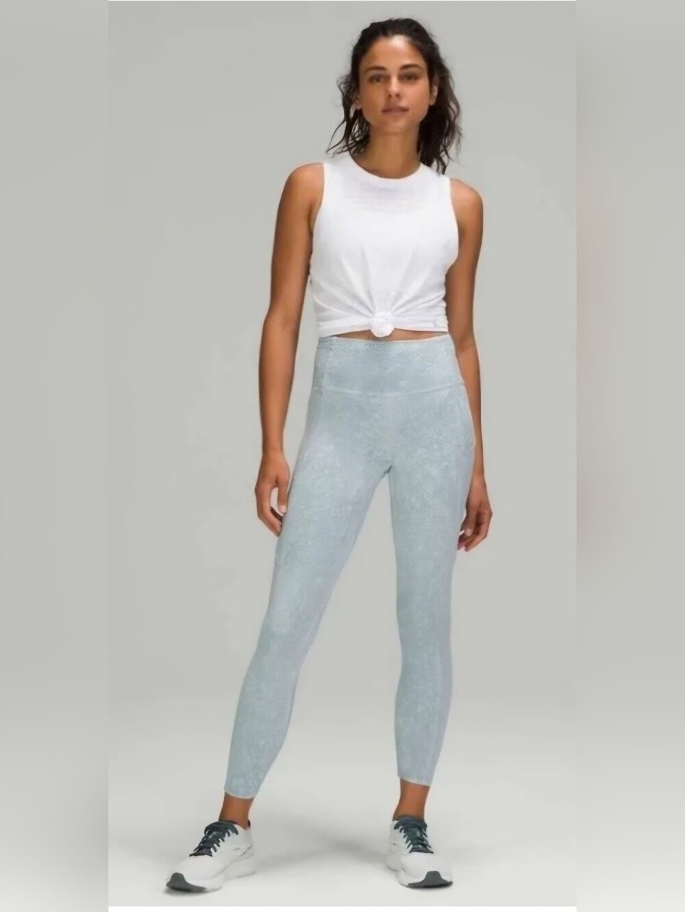 Lululemon Fast and Free Tight 25" Nulux City Grit White Blue Fog Leggings 12